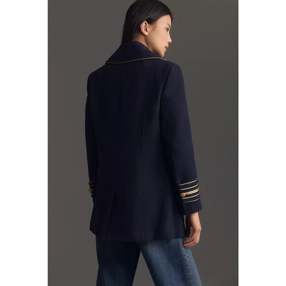 New Anthropologie Maeve Military Peacoat $198 SMALL Navy Double Breasted - Picture 4 of 7